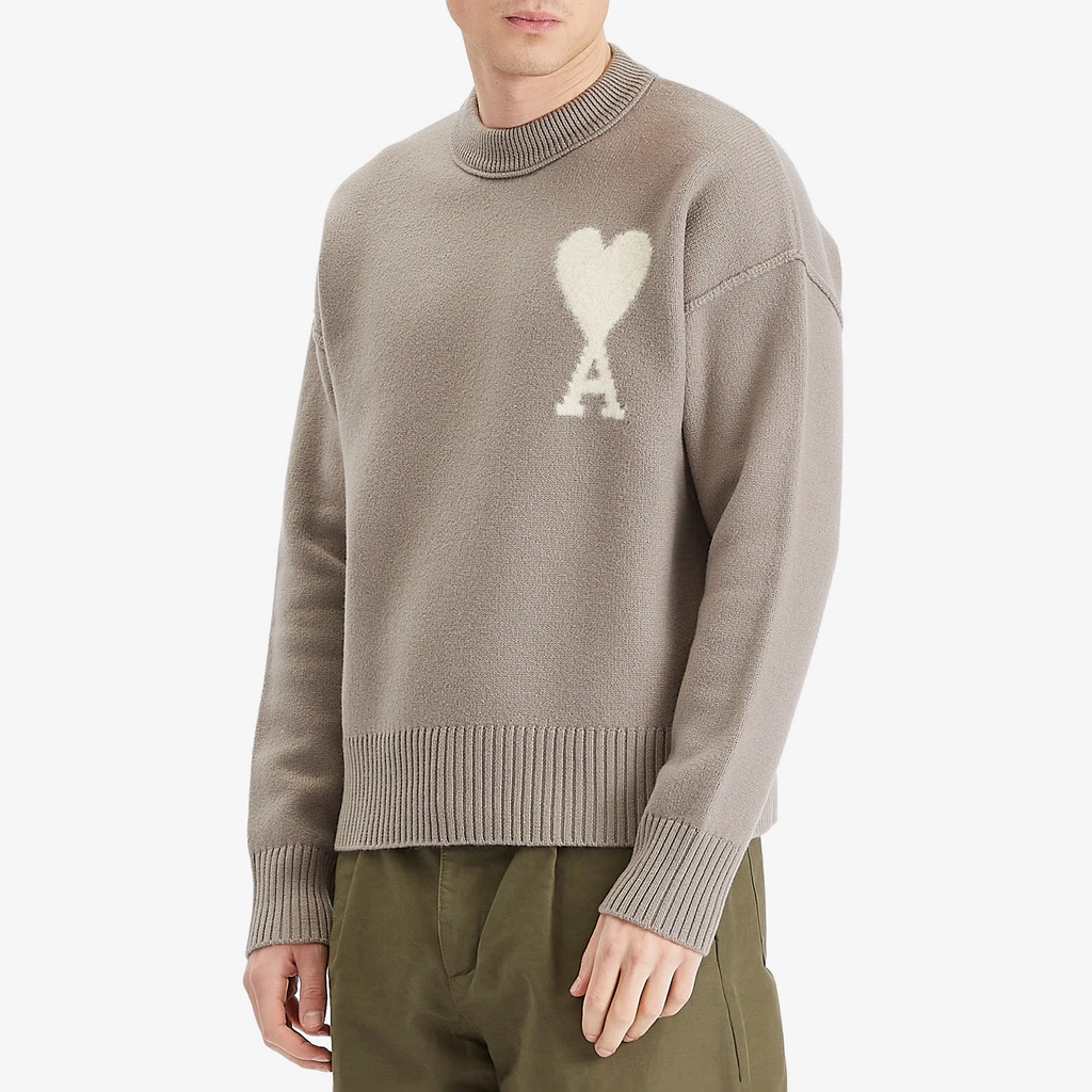 AMI Paris Men's Off White ADC Sweater Ash/Off White